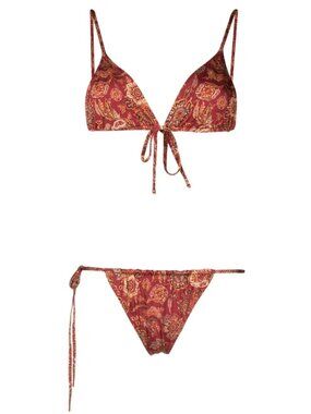 SIR. Idalia Red Paisley Triangle Bikini Top and Bottom